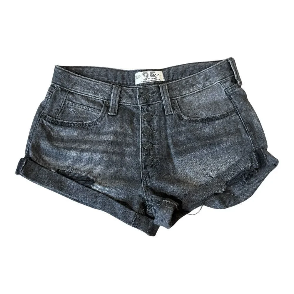 Free People Women’s Button Fly Black Distressed Hotpants Short Shorts‎ Size 25